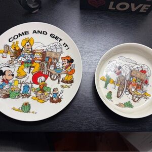Disney plate and bowl by Gorham Fine China  Camping Western Mickey Mouse